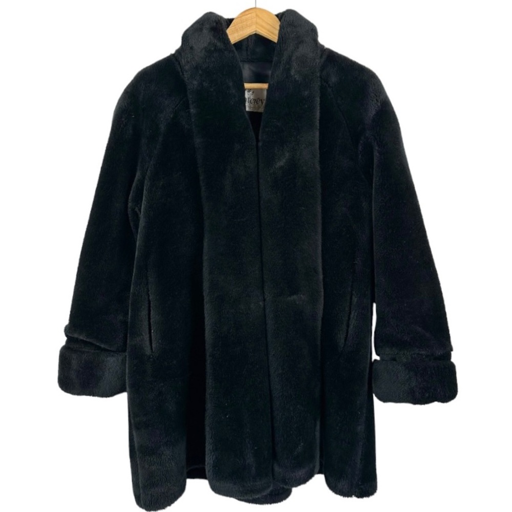 Vintage Monterey Fashions Faux Fur Coat Jacket Size Small in Black